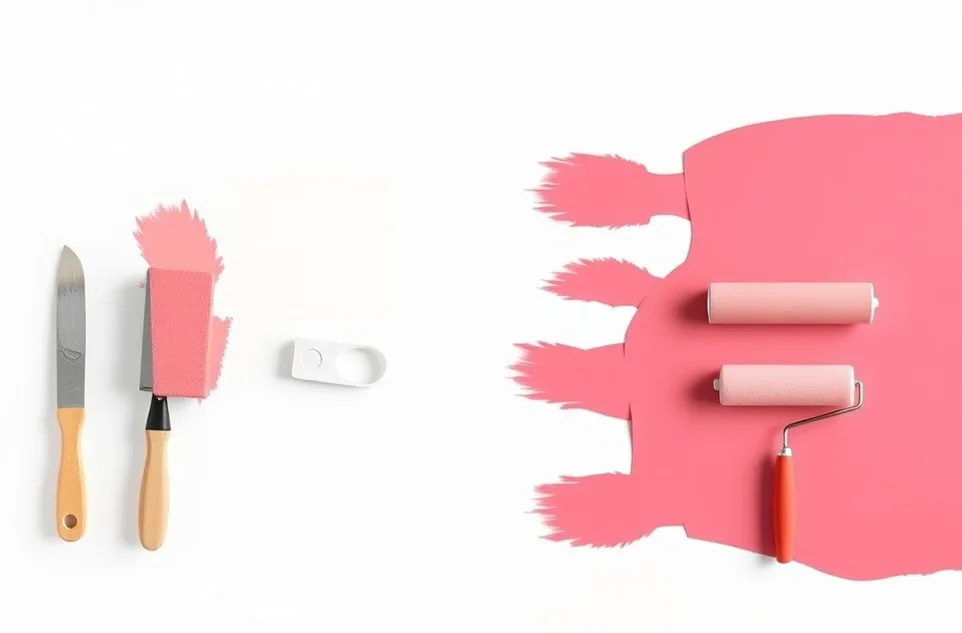 Outils de peinture disposés dans l'ordre des étapes du chantier